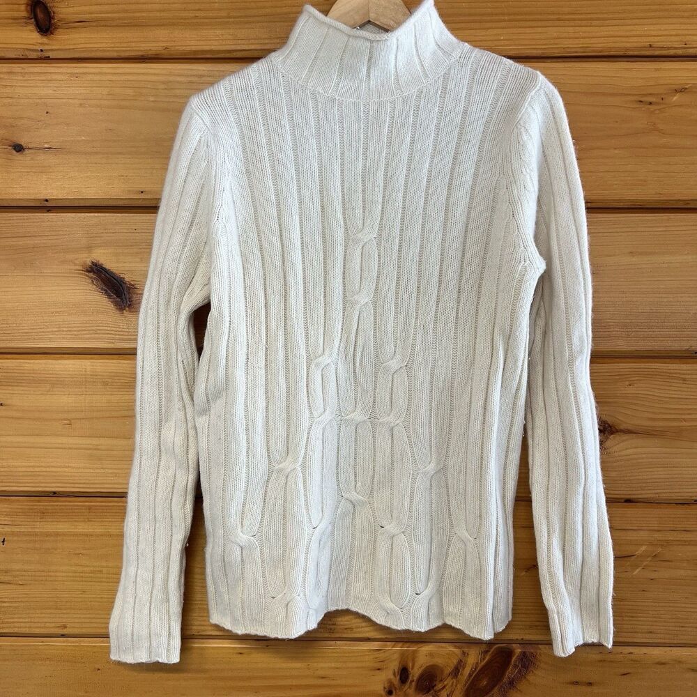 DEANE & WHITE Womenâs Sweater Cream Lambswool Bland Fisherman Half Neck